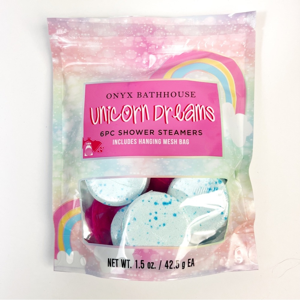ONYX BATHHOUSE Unicorn Dreams Shower Steamers 6 Pc with Mesh Bag